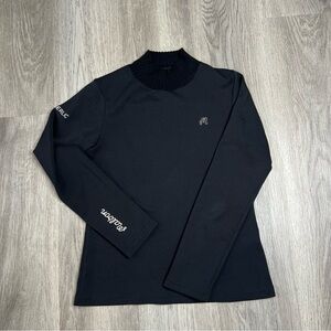 Malbon Golf Womens Small Black Mock Neck Long Sleeve Shirt Turtleneck Logo